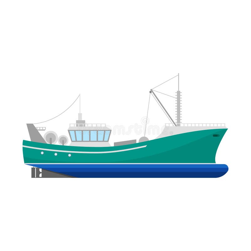 Tecknad filmfiskebåtsymbol på ett vitt vektor vektor illustrationer
