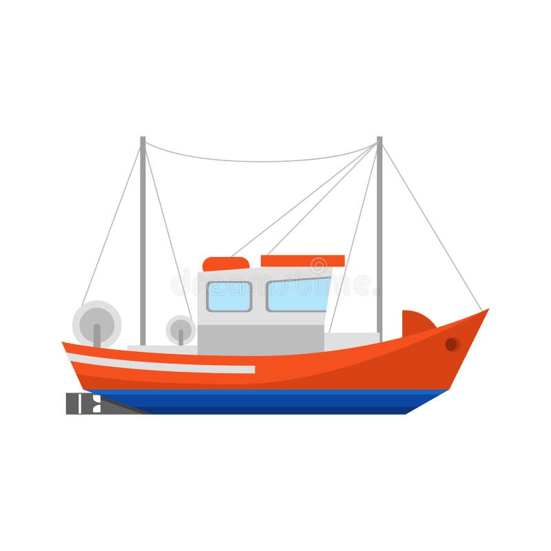 Tecknad filmfiskebåtsymbol på ett vitt vektor vektor illustrationer