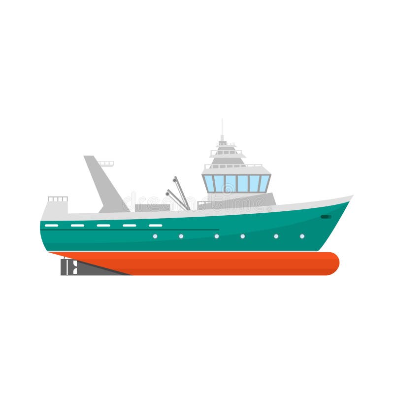 Tecknad filmfiskebåtsymbol på ett vitt vektor vektor illustrationer