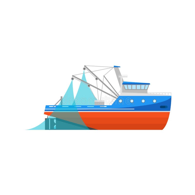 Tecknad filmfiskebåtsymbol på ett vitt vektor vektor illustrationer