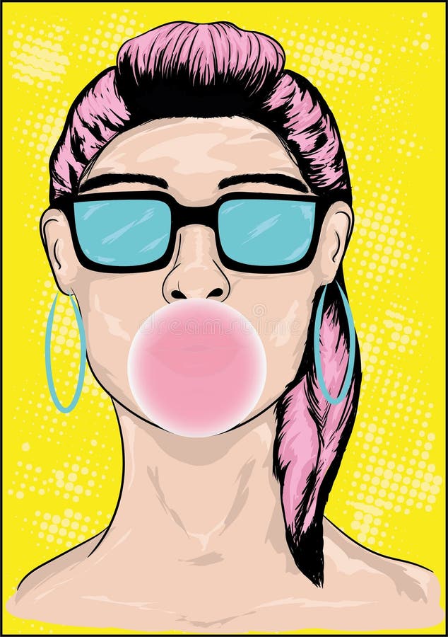 Tecknad filmflicka med bubbelgum stock illustrationer Tecknad filmflicka med bubbelgum stock illustrationer