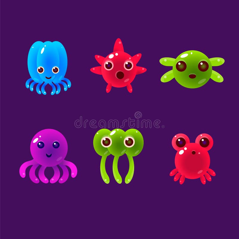 Tecknad filmhavsdjur, Marine Life Colorful Vector royaltyfri illustrationer Tecknad filmhavsdjur, Marine Life Colorful Vector royaltyfri illustrationer