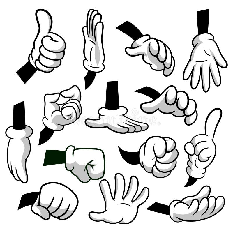 Tecknad filmhänder med handskesymbolsuppsättningen som isoleras på vit bakgrund Vektorclipart - delar av kroppen, armar i vita ha royaltyfri illustrationer Tecknad filmhänder med handskesymbolsuppsättningen som isoleras på vit bakgrund Vektorclipart - delar av kroppen, armar i vita ha royaltyfri illustrationer