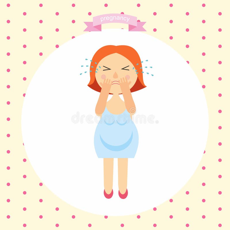 Tecknad filmillustrationen av en gravid kvinna gråter serie havandeskap vektorillustrationtecken av emotionella havandeskaptecken royaltyfri illustrationer Tecknad filmillustrationen av en gravid kvinna gråter serie havandeskap vektorillustrationtecken av emotionella havandeskaptecken royaltyfri illustrationer