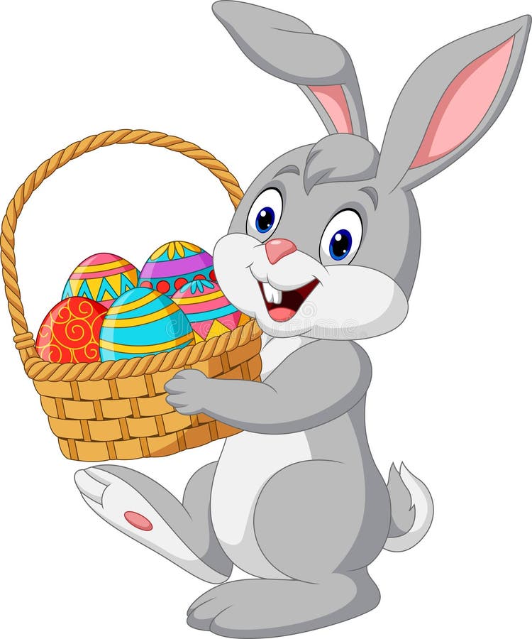 Illustration of Cartoon rabbit holding an Easter basket. Illustration of Cartoon rabbit holding an Easter basket