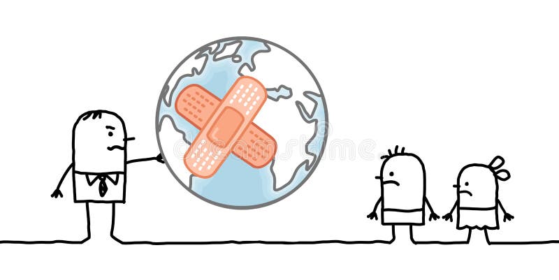 Tecknad filmman som ger en sjuk planet till hans barn stock illustrationer Tecknad filmman som ger en sjuk planet till hans barn stock illustrationer
