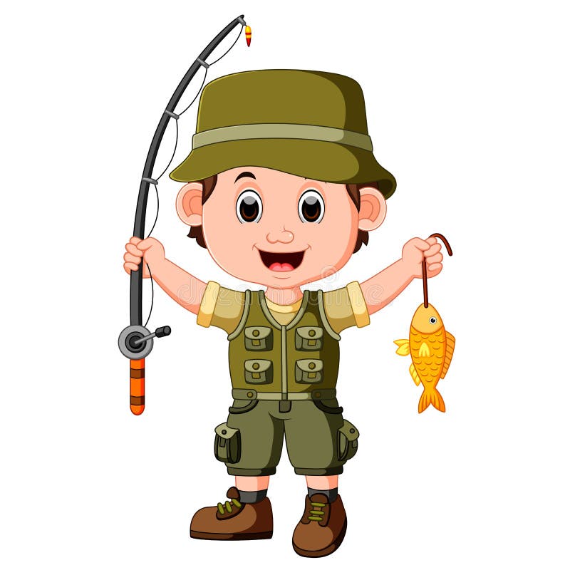Tecknad filmmanfiske stock illustrationer