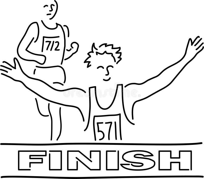Cartoon illustration of runners at the finish line. Cartoon illustration of runners at the finish line