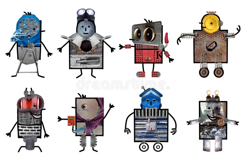 Tecknad filmrobotar - åtta tecken royaltyfri illustrationer Tecknad filmrobotar - åtta tecken royaltyfri illustrationer