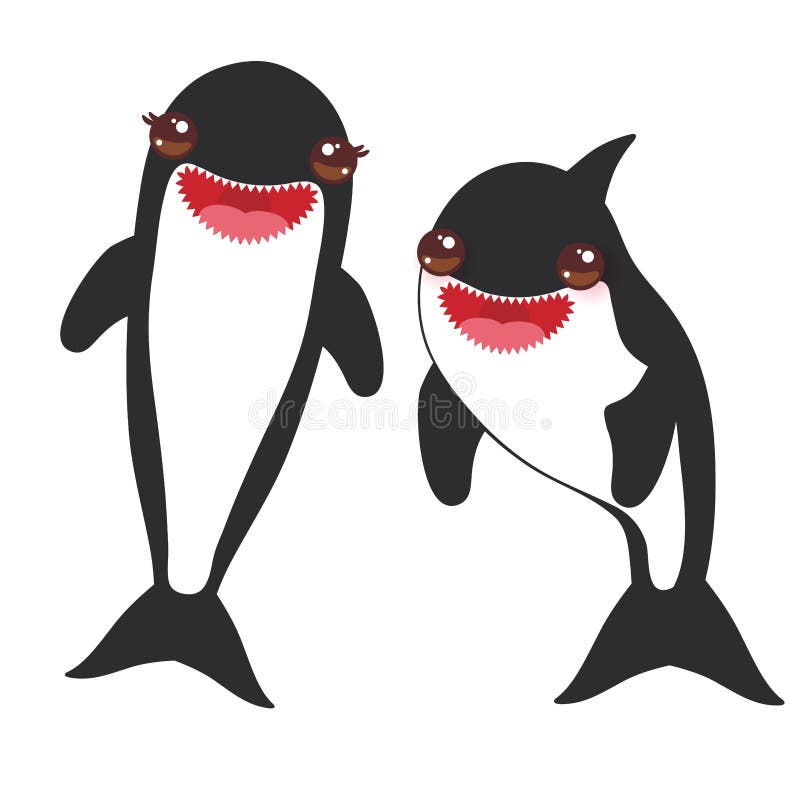 Tecknad filmspäckhuggarespäckhuggare, späckhuggare, havsvarg Kawaii med rosa färgkinder och realitet som ler på vit bakgrund vekt vektor illustrationer Tecknad filmspäckhuggarespäckhuggare, späckhuggare, havsvarg Kawaii med rosa färgkinder och realitet som ler på vit bakgrund vekt vektor illustrationer