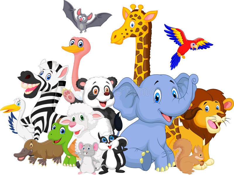 Illustration of Cartoon wild animals background. Illustration of Cartoon wild animals background