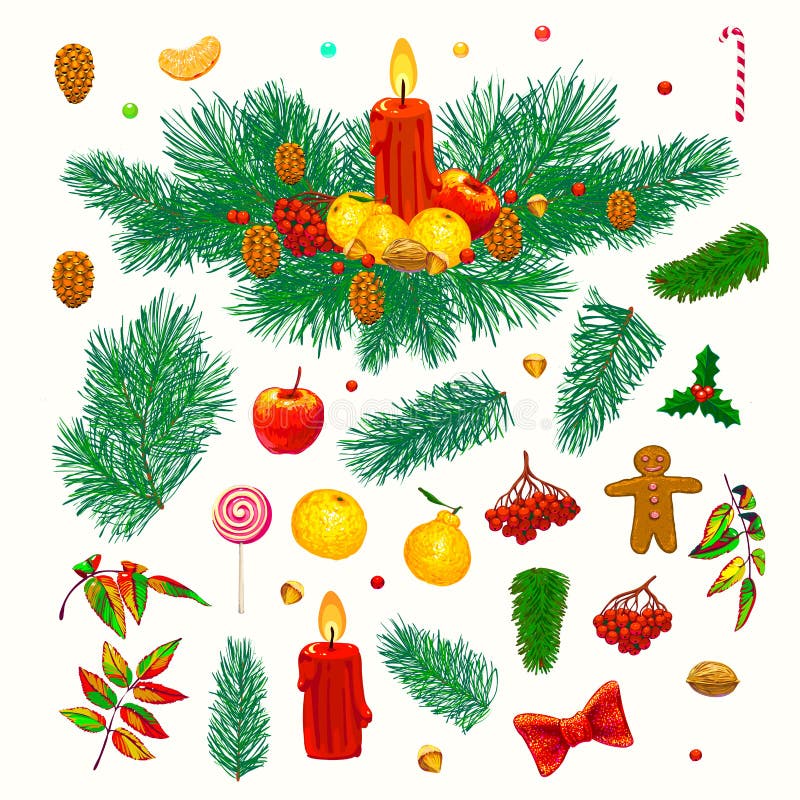 tecknad hand för jul garneringar Festliga attribut stock illustrationer tecknad hand för jul garneringar Festliga attribut stock illustrationer