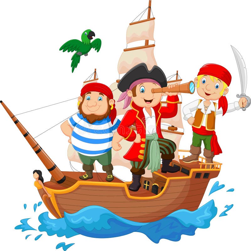 Tecknade filmen piratkopierar lite surfade havet royaltyfri illustrationer Tecknade filmen piratkopierar lite surfade havet royaltyfri illustrationer