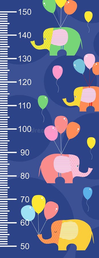 Tecknade filmen stiliserade elefanter med ballonger på en blå bakgrund Stadiometeren royaltyfri illustrationer Tecknade filmen stiliserade elefanter med ballonger på en blå bakgrund Stadiometeren royaltyfri illustrationer