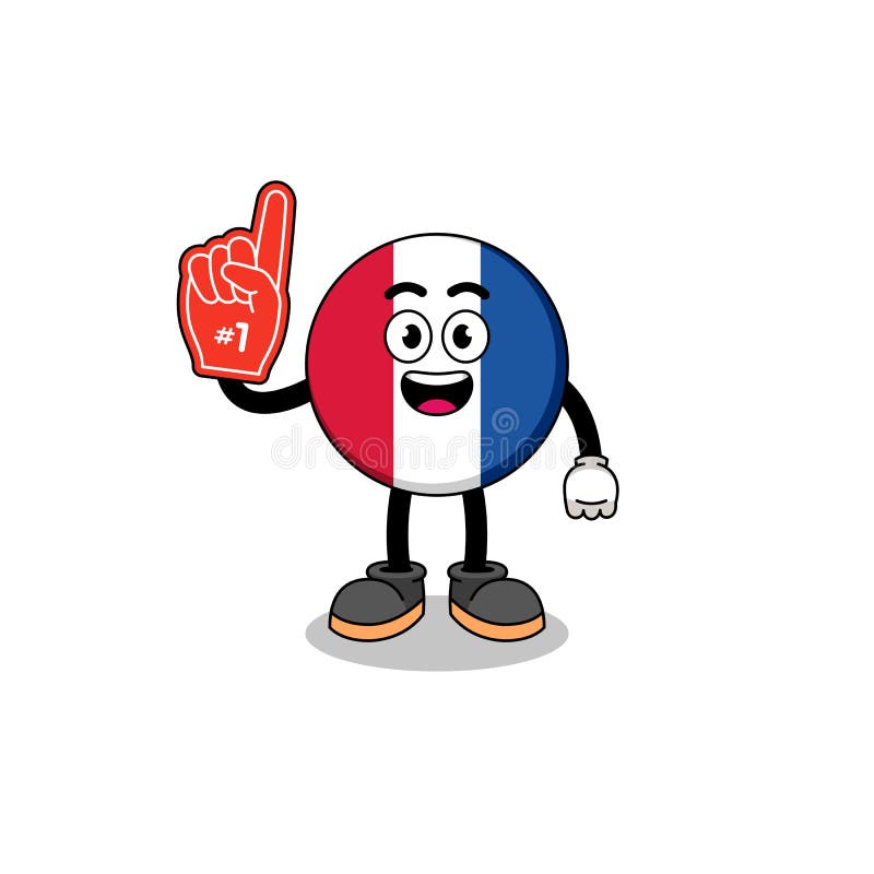 Tecknade mascot av fans för fransflagg nummer 1. Tecknade mascot av fransflaggans nummer 1-fans