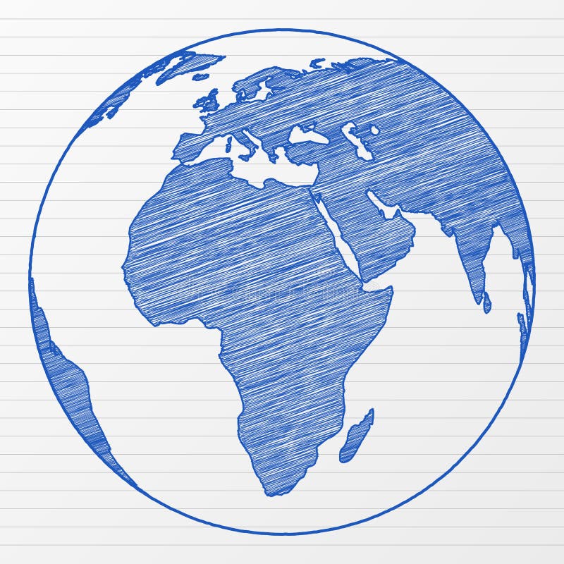 Drawing world globe on a notepad sheet. Vector illustration. Drawing world globe on a notepad sheet. Vector illustration.