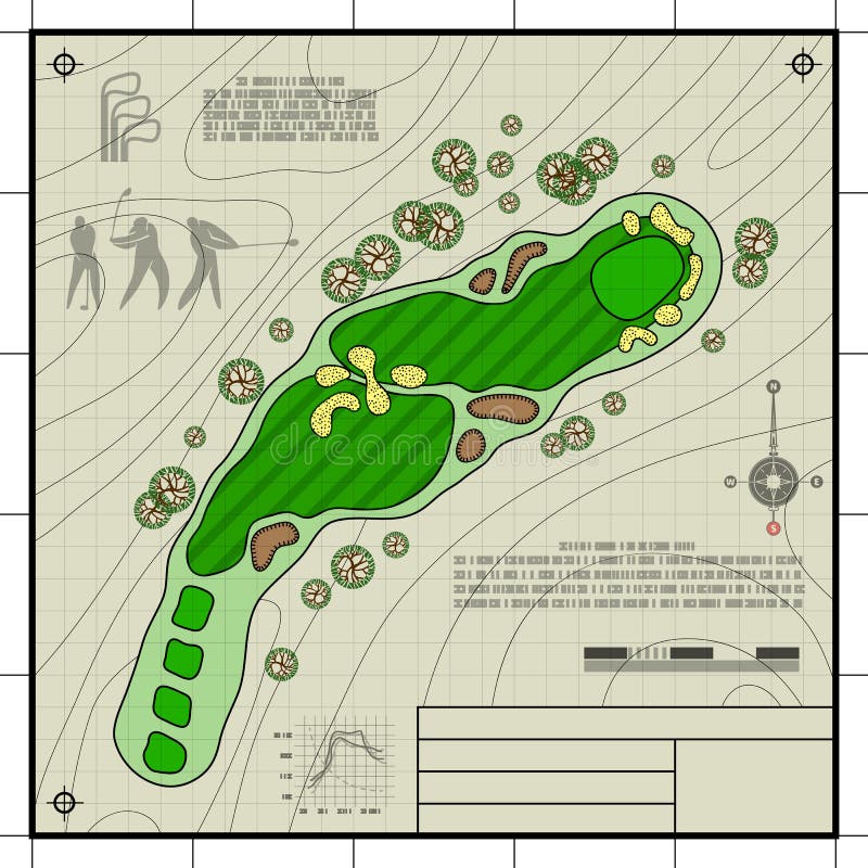 Teckning för golfbanaorienteringsritning royaltyfri illustrationer