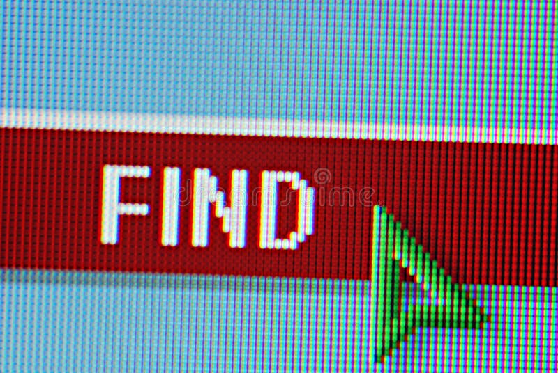 Close-up from monitor with green arrow cursor pointing to Find button. Close-up from monitor with green arrow cursor pointing to Find button.