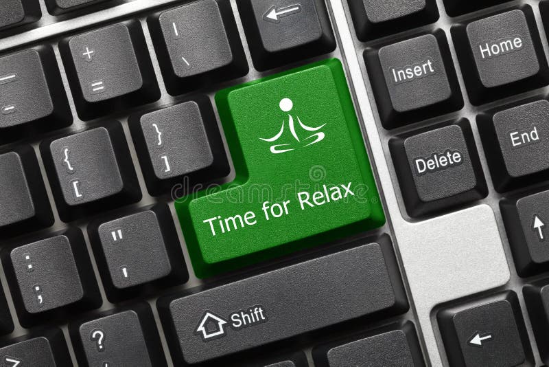 Teclado conceptual - hora para a chave do verde Relax com símbolo da ioga