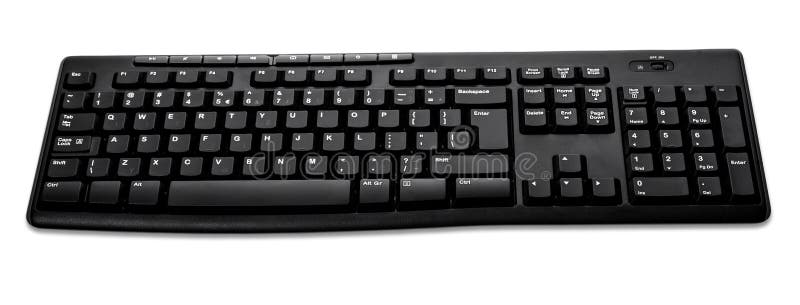 Teclado de computador sem fio preto do od da vista dianteira isolado no branco foto de stock royalty free