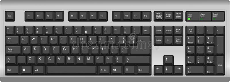 Teclado de ordenador qwerty inglés de los E.E.U.U. Negro de plata stock de ilustración Teclado de ordenador qwerty inglés de los E.E.U.U. Negro de plata stock de ilustración