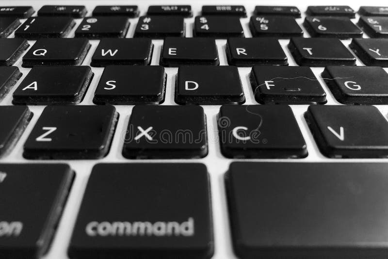 Teclado preto sujo com cabelo branco e pó fotografia de stock royalty free Teclado preto sujo com cabelo branco e pó fotografia de stock royalty free