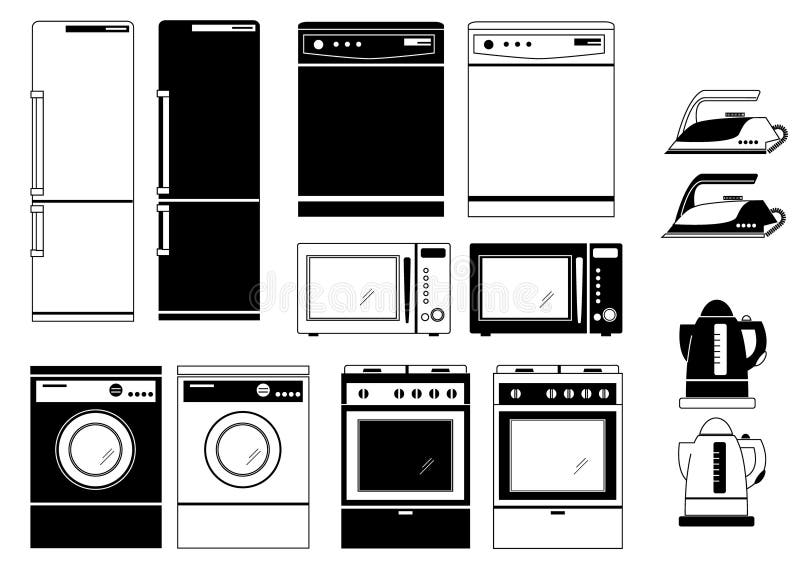 Black silhouettes of domestic appliances. Black silhouettes of domestic appliances