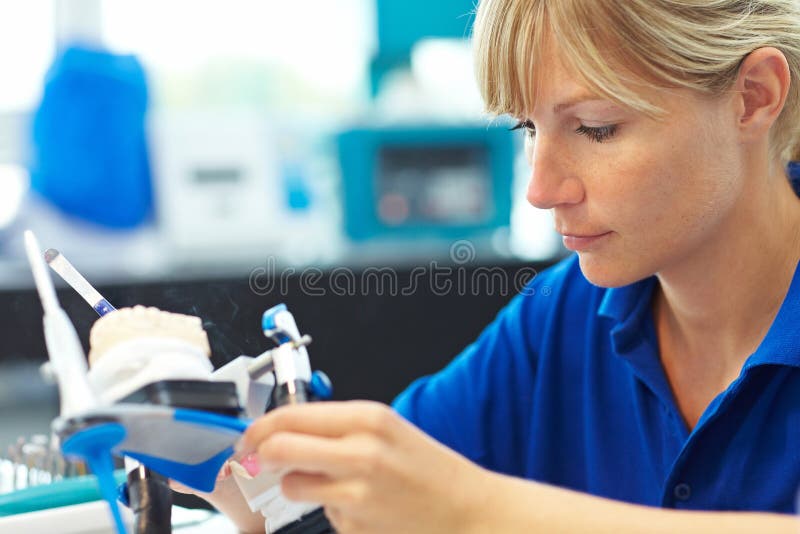 Tecnico dentale con la parte superiore fotografie stock libere da diritti Tecnico dentale con la parte superiore fotografie stock libere da diritti