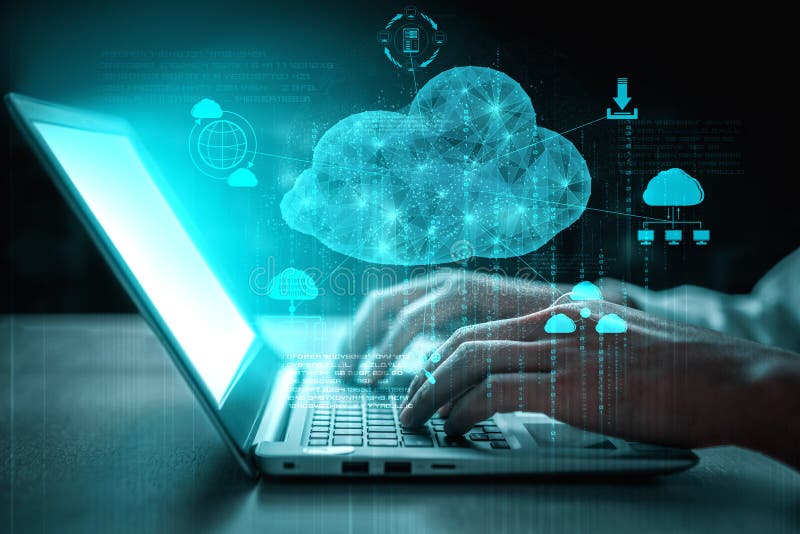 Tecnologia cloud computing e storage online di dati per il concetto di rete aziendale