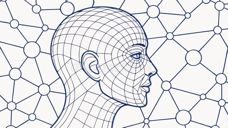 Tecnologia con testina umana wireframe e design digitale. illustrazione di stock