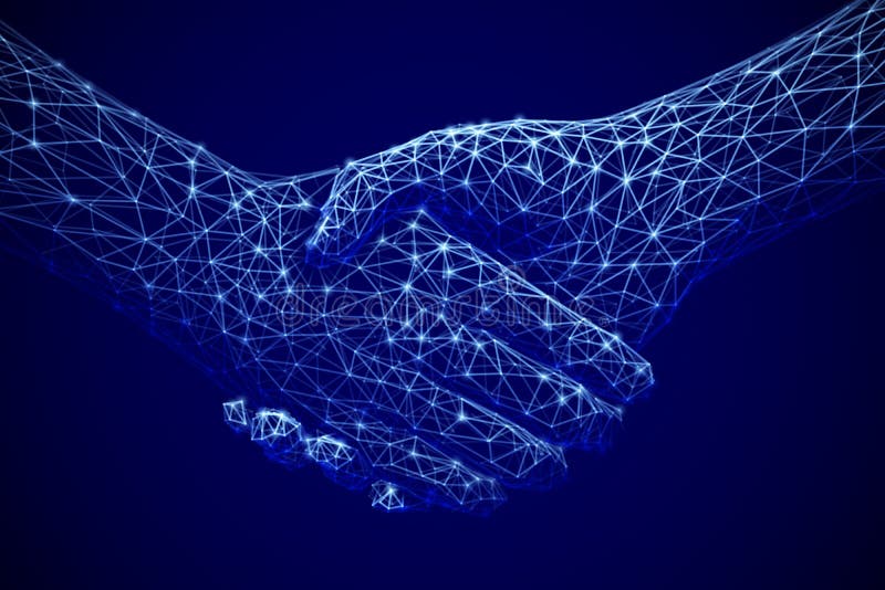 Tecnologia dell'informazione nell'affare, nell'affare digitale o nel commercio online: stretta di mano digitale royalty illustrazione gratis