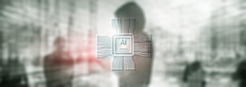 Tecnologia di futuro di intelligenza artificiale Fondo blu astratto vago Scena urbana immagine stock Tecnologia di futuro di intelligenza artificiale Fondo blu astratto vago Scena urbana immagine stock