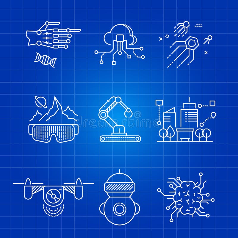Tecnologia futura do AI e linha fina conceitos da inteligência artificial do robô ilustração royalty free Tecnologia futura do AI e linha fina conceitos da inteligência artificial do robô ilustração royalty free