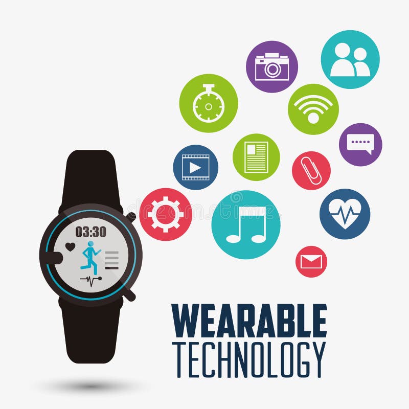 Tecnologia portabile dell'orologio di applicazione astuta di salute illustrazione di stock Tecnologia portabile dell'orologio di applicazione astuta di salute illustrazione di stock
