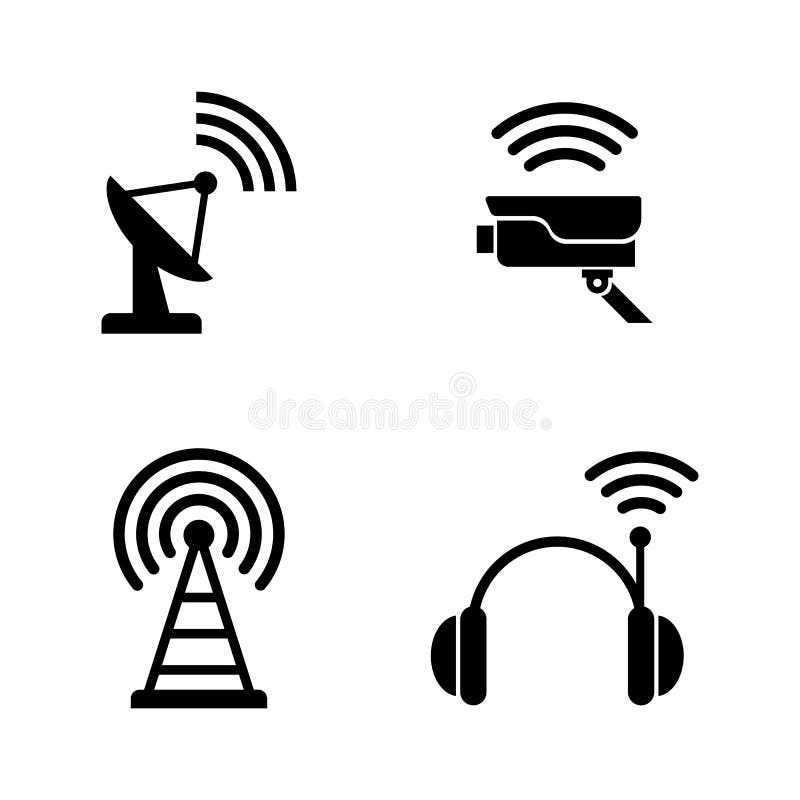 Tecnologia sem fios de rádio Ícones relacionados simples do vetor ilustração do vetor Tecnologia sem fios de rádio Ícones relacionados simples do vetor ilustração do vetor