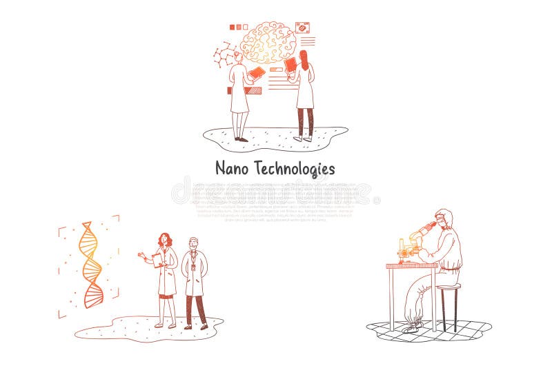 Tecnologias Nano - cientistas que fazem a pesquisa no grupo do conceito do vetor dos laboratórios ilustração do vetor Tecnologias Nano - cientistas que fazem a pesquisa no grupo do conceito do vetor dos laboratórios ilustração do vetor