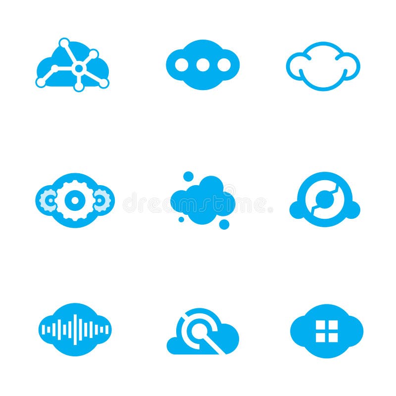Tecnología azul de la nube de los iconos futuros del logotipo del diseño del uso de la ciencia ilustración del vector Tecnología azul de la nube de los iconos futuros del logotipo del diseño del uso de la ciencia ilustración del vector