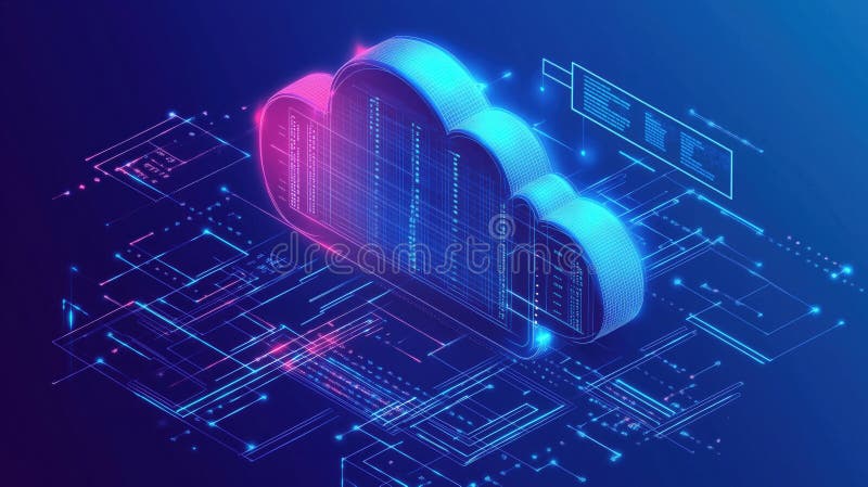 Tecnología de computación en nube con visualización de datos digitales foto de archivo libre de regalías