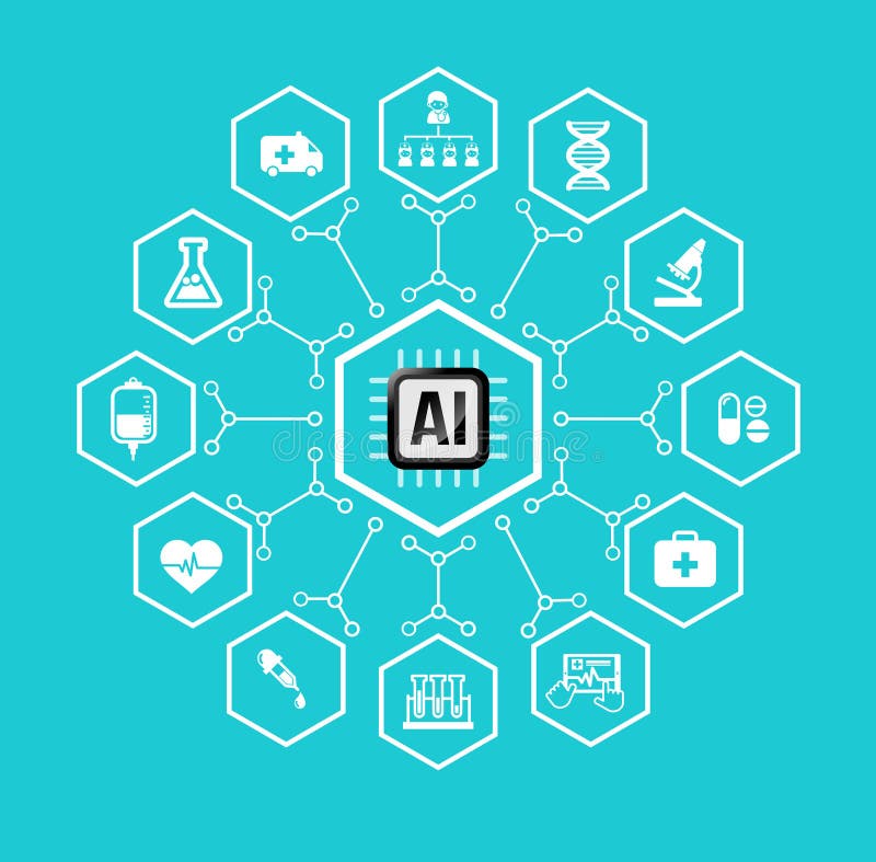 Tecnología de inteligencia artificial del AI para la atención sanitaria y el elemento médico del icono y del diseño