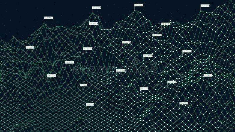 Tecnología futurista de la rejilla del ciberespacio de Digitaces, montaña grande de los datos del wireframe del extracto stock de ilustración