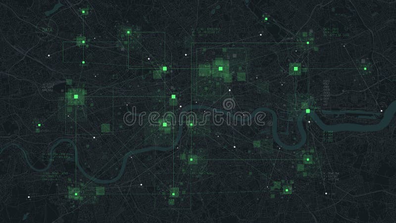 Tecnología futurista y concepto de conexión de red big smart city base de datos virtual visualización digital de big data en londr stock de ilustración