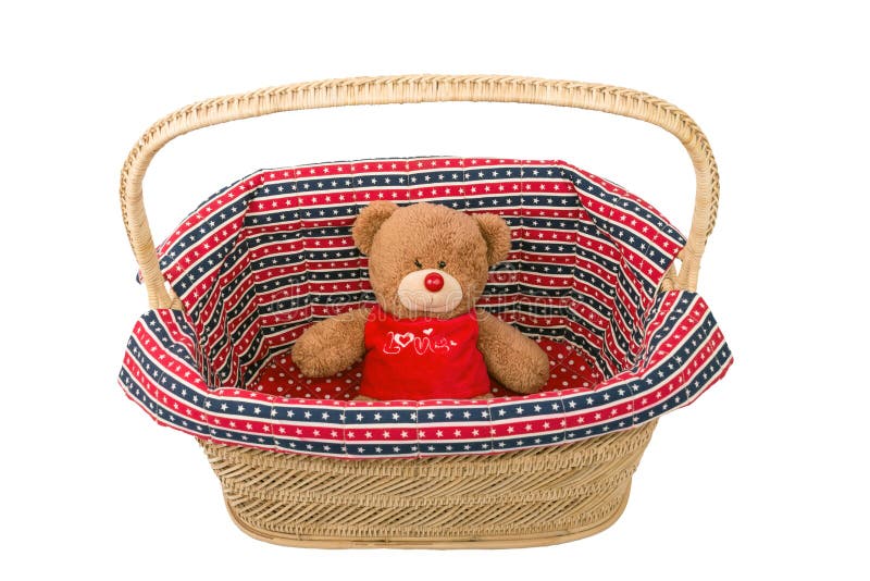 Teddy bear in basket. stock image. Image of gift, basket 48317027