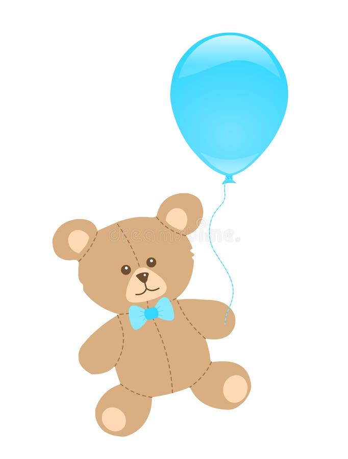 Teddy bear with blue balloon. 