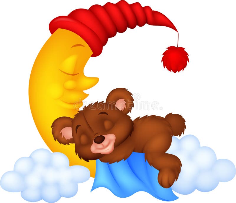 The teddy bear cartoon sleep on the moon