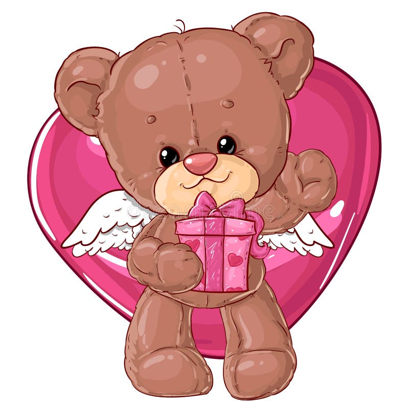 Teddy Bear. Children Character. Gift Card. Happy Birthday Or Valentine`s Day Greeting Card