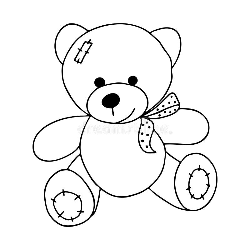 Teddy Bear Contour.Doodle Style Hand-drawn Toys.Outline Drawing.Black