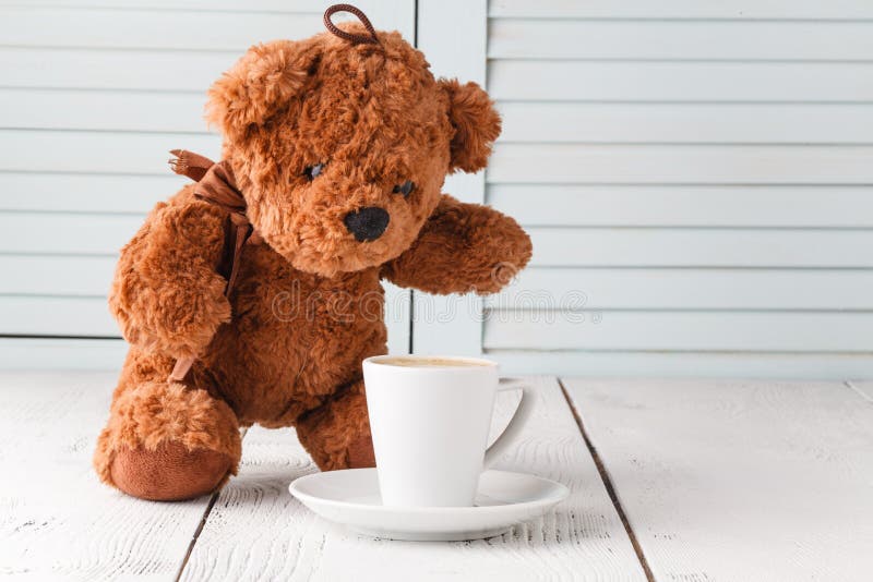 Teddy Bear with Cup of Coffee Stock Image - Image of event, dark: 115584059
