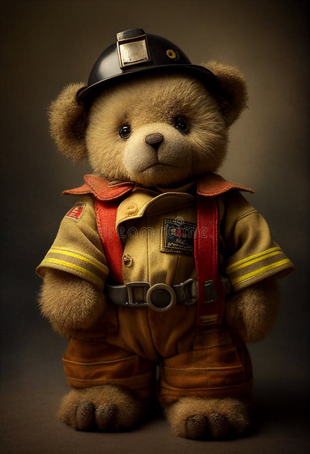 Teddy Bear in Firefighter Uniform. AI Generated Stock Photo Image of