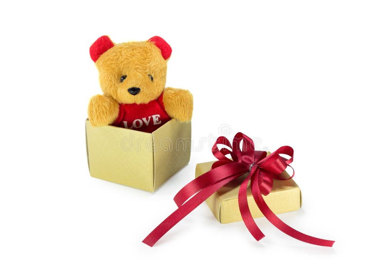 Teddy bear in the gift box stock image. Image of background 73749411