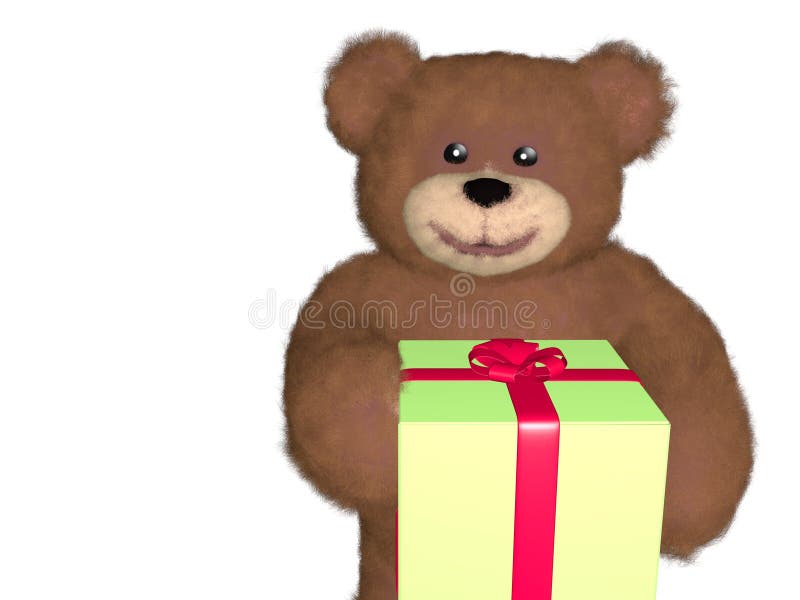 Teddy bear giving gift stock illustration. Illustration of concept